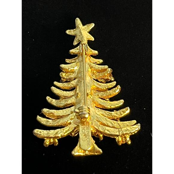 VTG Eisenberg Ice Christmas Tree Brooch Gold Tone Rhinestones Holidays - Picture 4 of 7